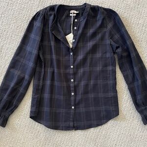 NWT Women’s Sz S Faherty Button Down Aspen Black Plaid Top